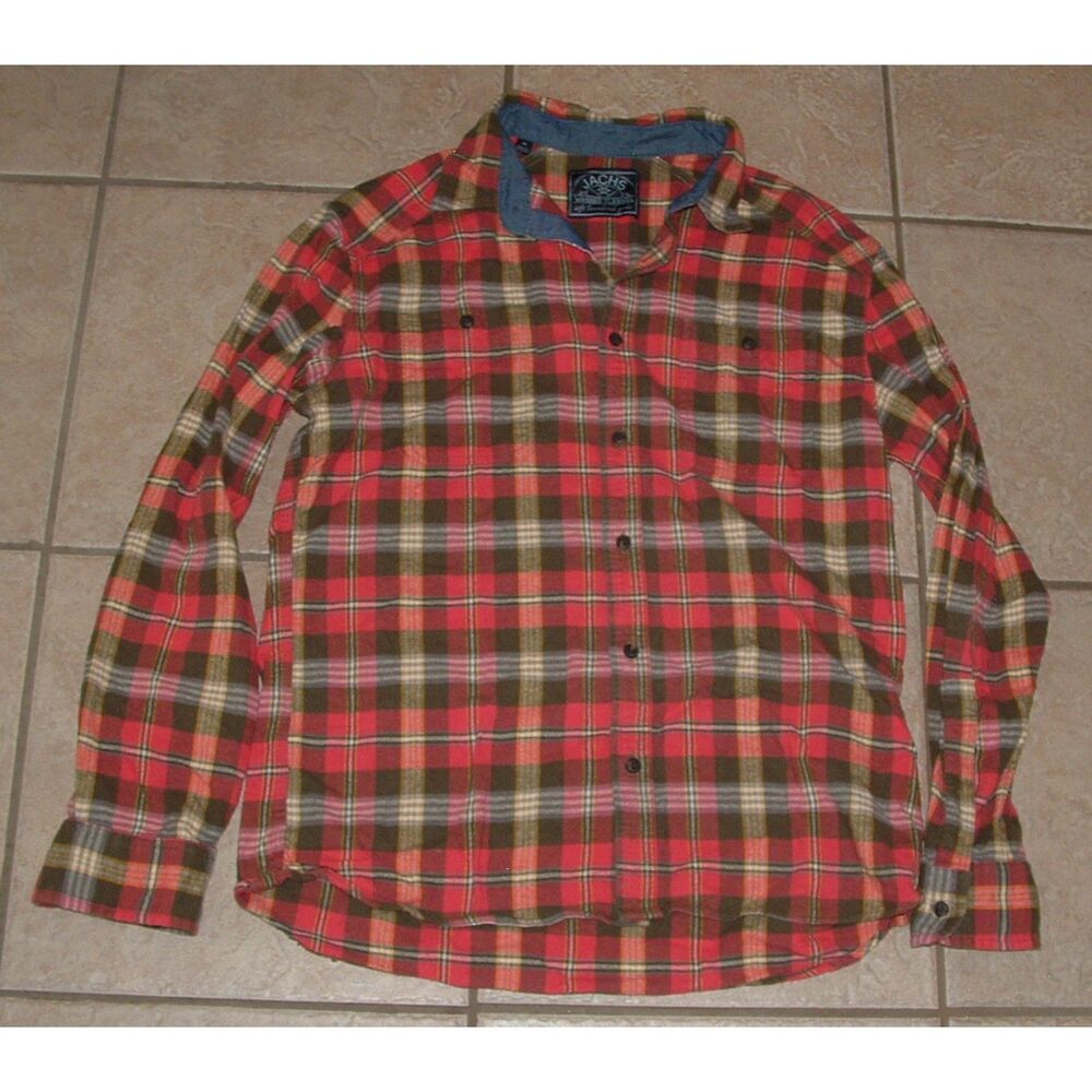 JACHS Mens Sz Large Casual Wear Multicolored Plaid Button Up Soft Flannel Shirt